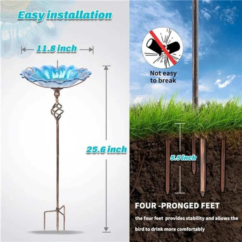 Bird Baths for Outdoors, Outdoor Bird Bath,Glass Birdbath Sunflower Bird Feeders